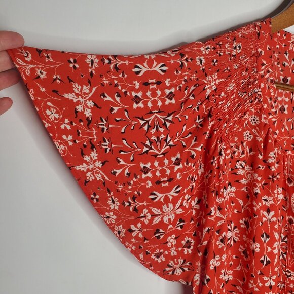 Rose + Olive Womens Red Floral Smockedd Button Front Short Sleeve Top Size 2X - Picture 3 of 10